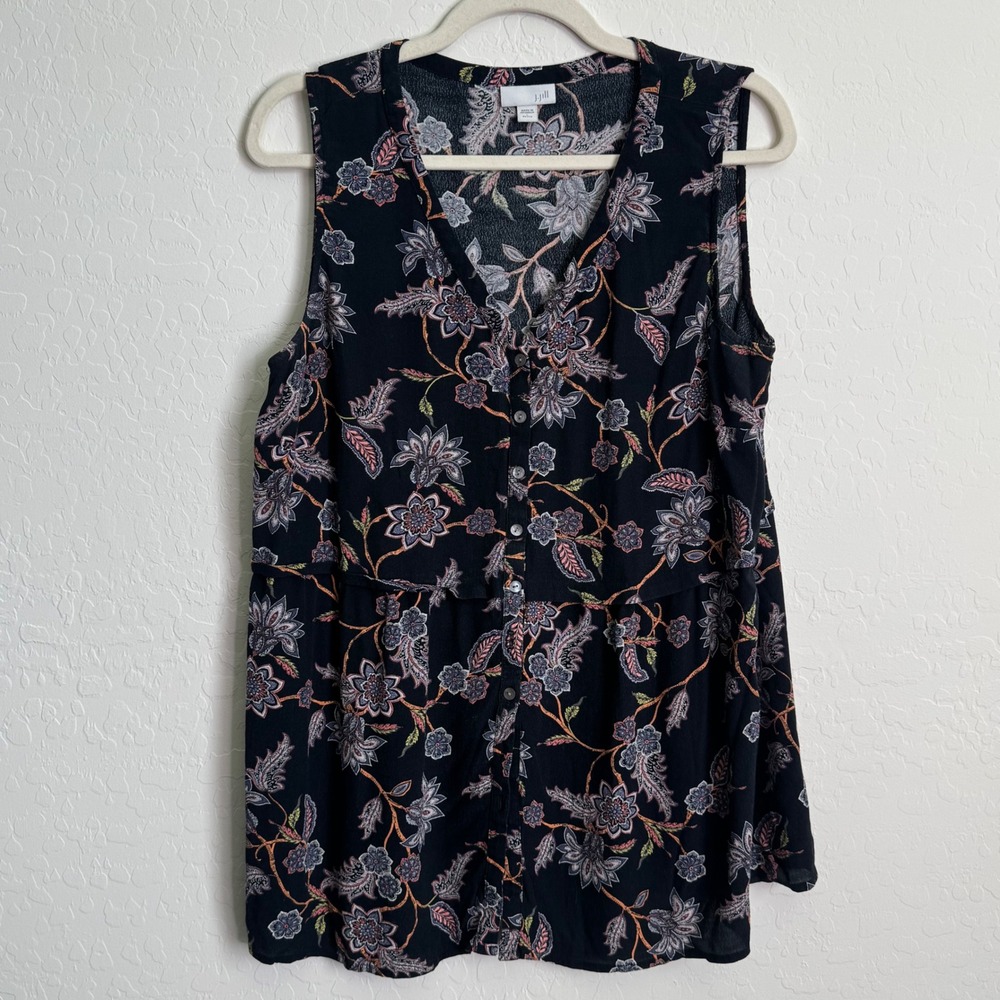 J.‎ Jill Women Black Floral Paisley Rayon Sleeveless Button Front Blouse LP Boho